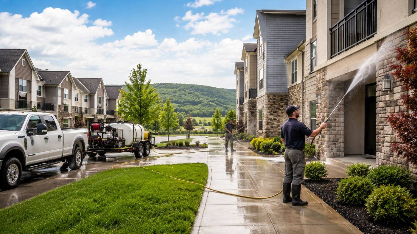 Commercial exterior cleaning for storefronts, building exteriors, and concrete areas in Cresson, PA